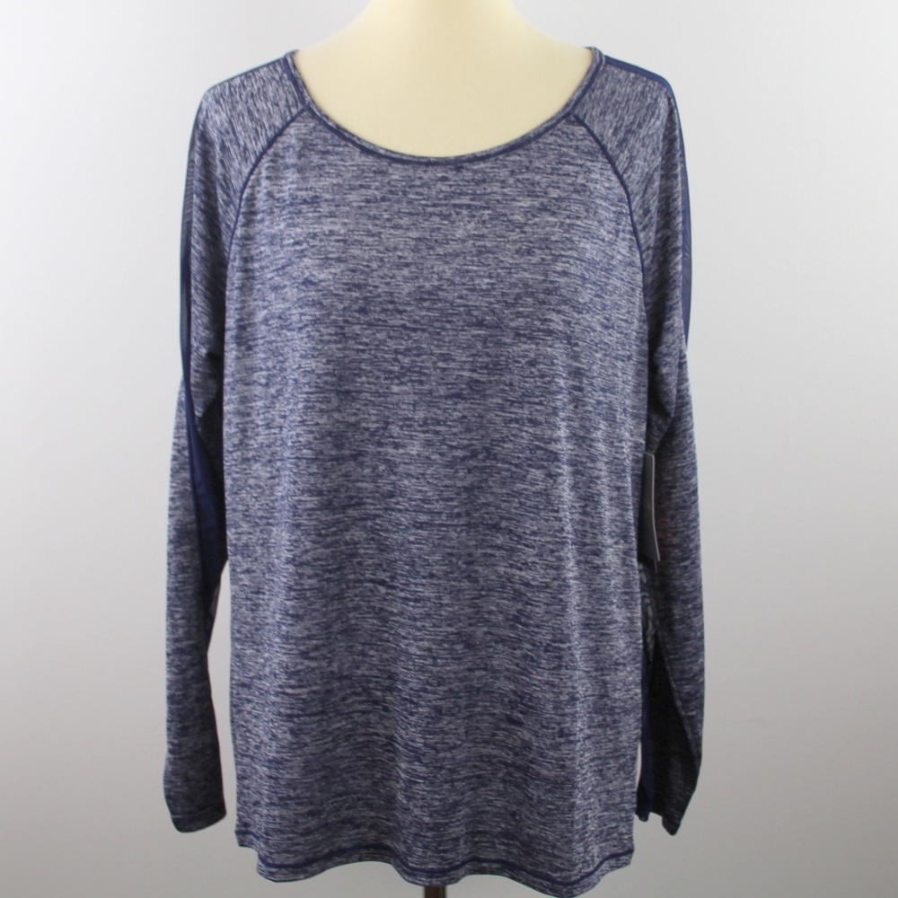 NWT Athleta Utopia Mesh Detail Heathered Blue Long Sleeve Athletic Top L NWT